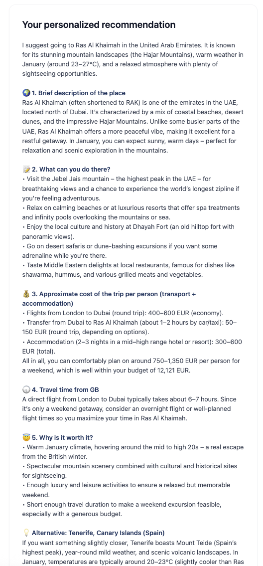 Travel Recommendation Preview